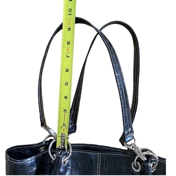 NINE WEST Faux Crocodile Patent Leather Shoulder Bag w/Matching Wristlet, Black - Picture 12 of 16